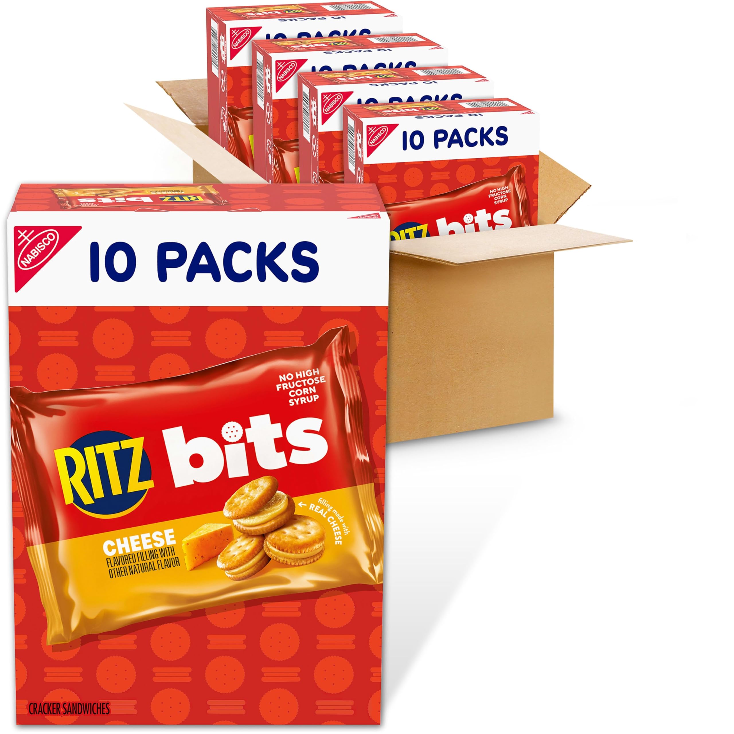 RITZ Bits bulk box showing four 10-pack cases for easy restocking