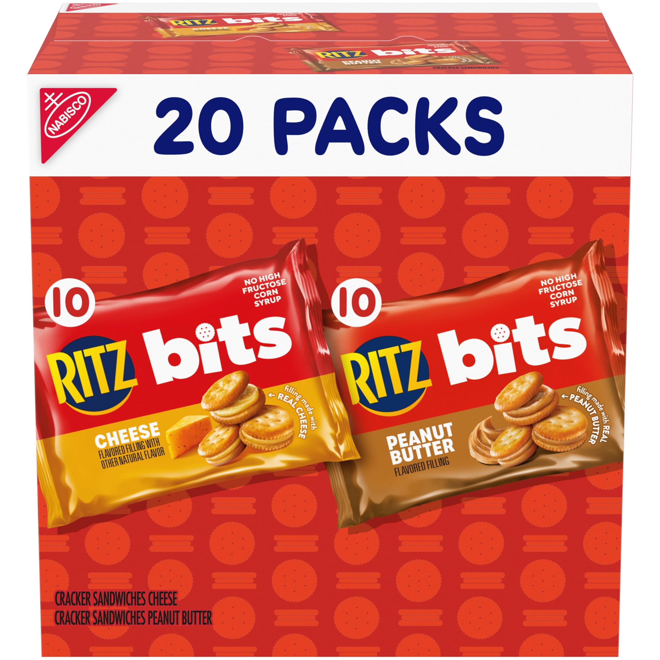 RITZ Bits Cheese Sandwich Crackers pack front view, ideal lunchbox snack.
