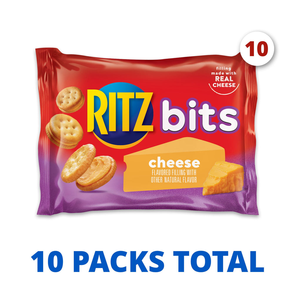 Two crackers with cheese filling form a bite-size sandwich