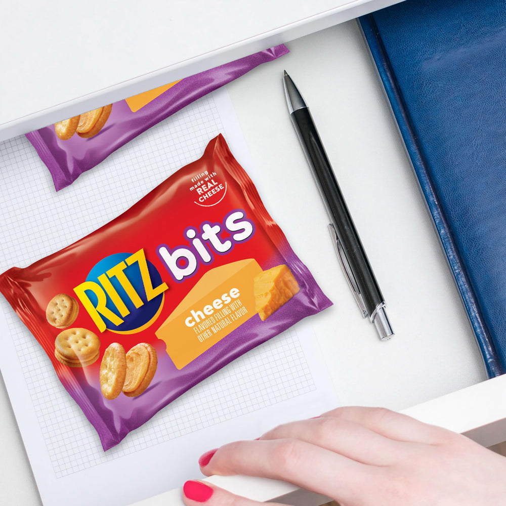 Pantry stocked with Ritz Bits bulk crackers.