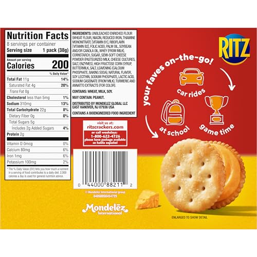 RITZ Cheese Sandwich Crackers assembly shot emphasizes convenient single-serve portions.