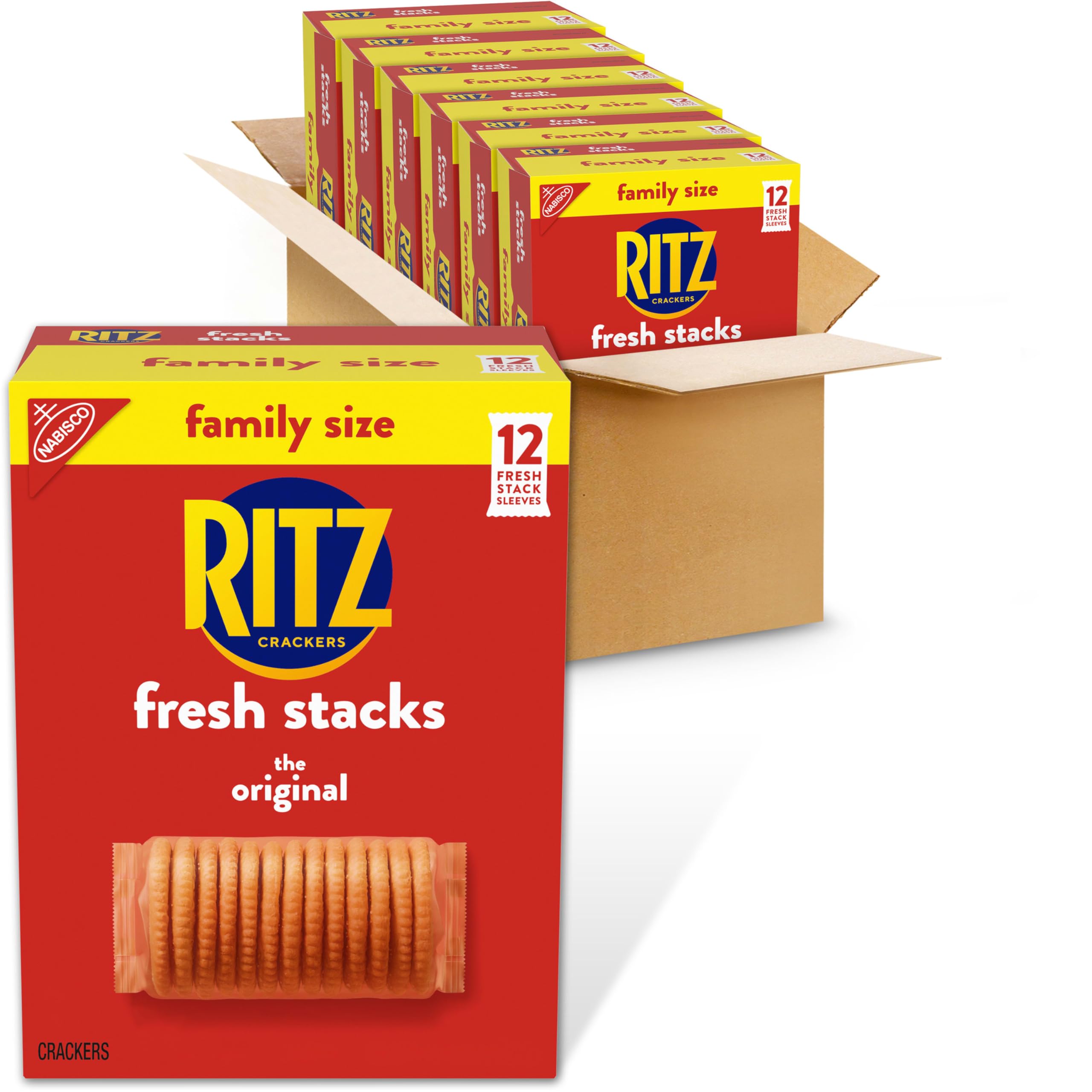 RITZ Fresh Stacks box: bulk family-size pack for easy sharing.