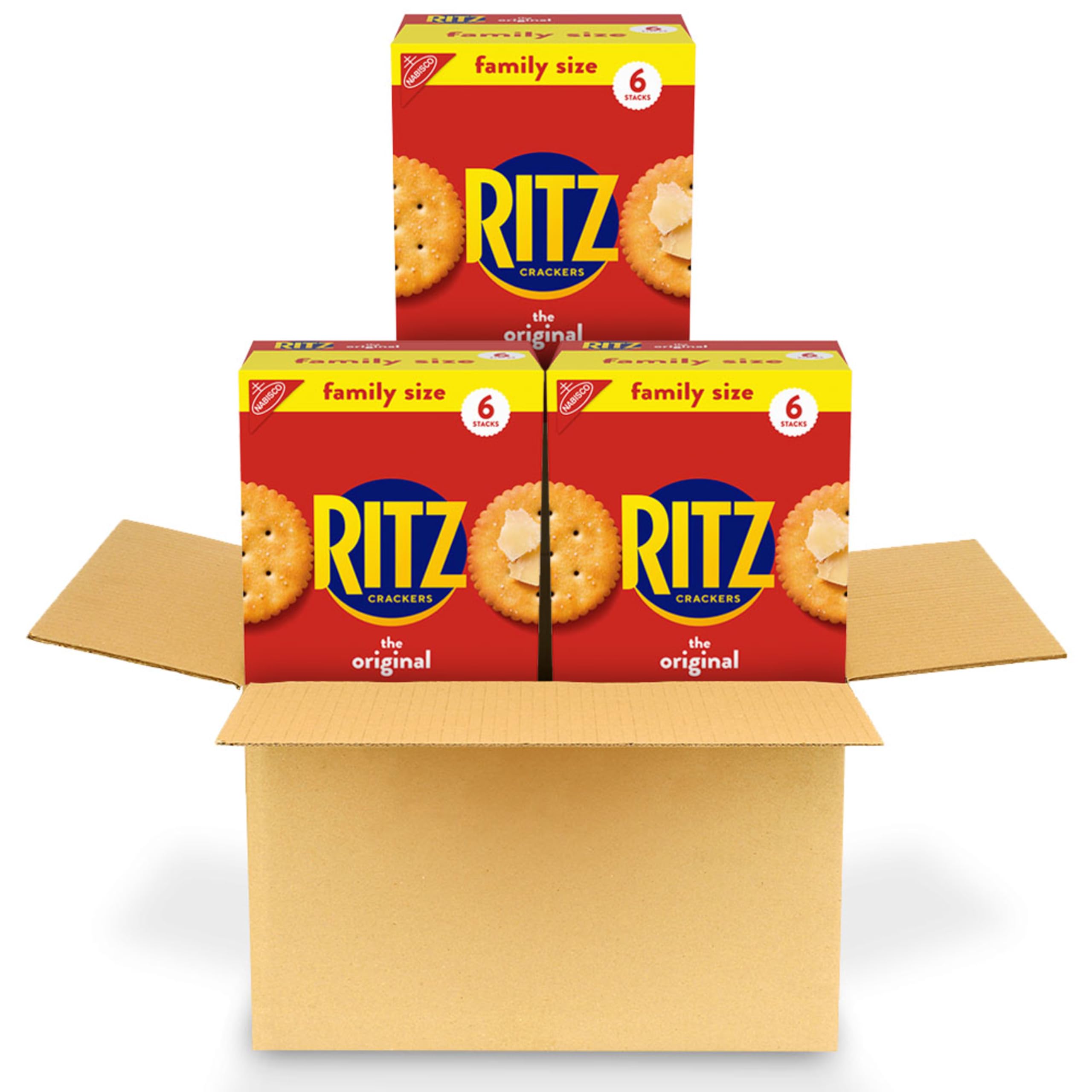 RITZ Original Crackers packaging front, ideal for family shopping and quick snacks.