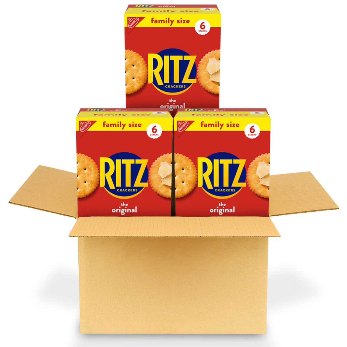 RITZ Original Crackers packaging front, ideal for family shopping and quick snacks.