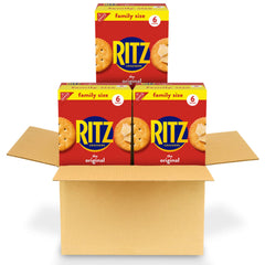 RITZ Original Crackers packaging front, ideal for family shopping and quick snacks.