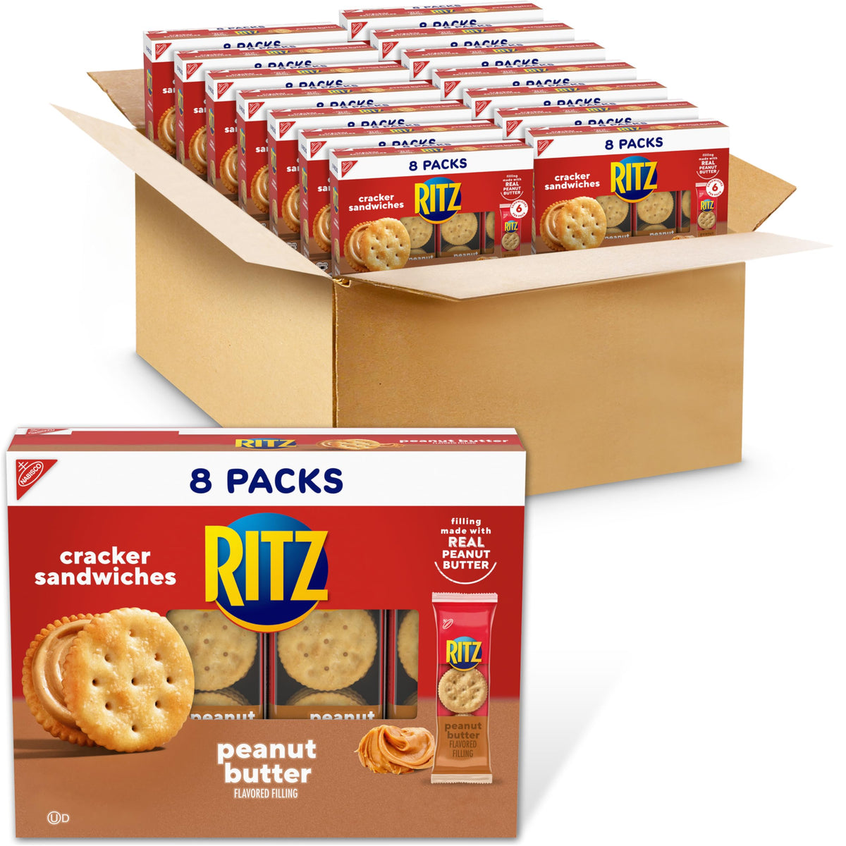 RITZ Peanut Butter Sandwich Crackers packaging for easy on-the-go snacking.