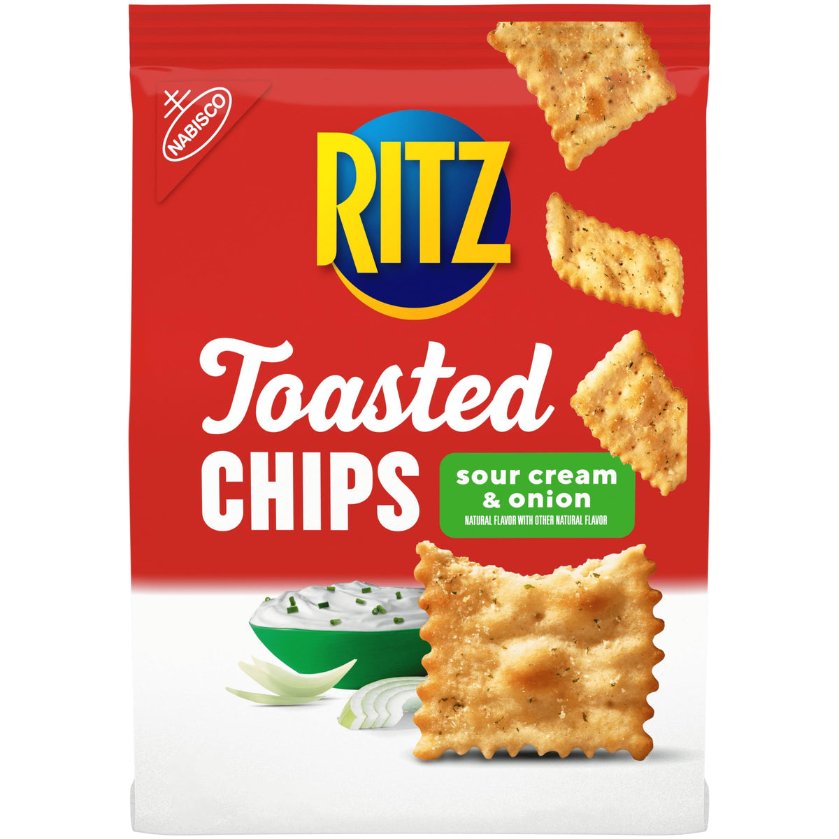 RITZ Sour Cream and Onion Toasted Chips bag ready for sharing