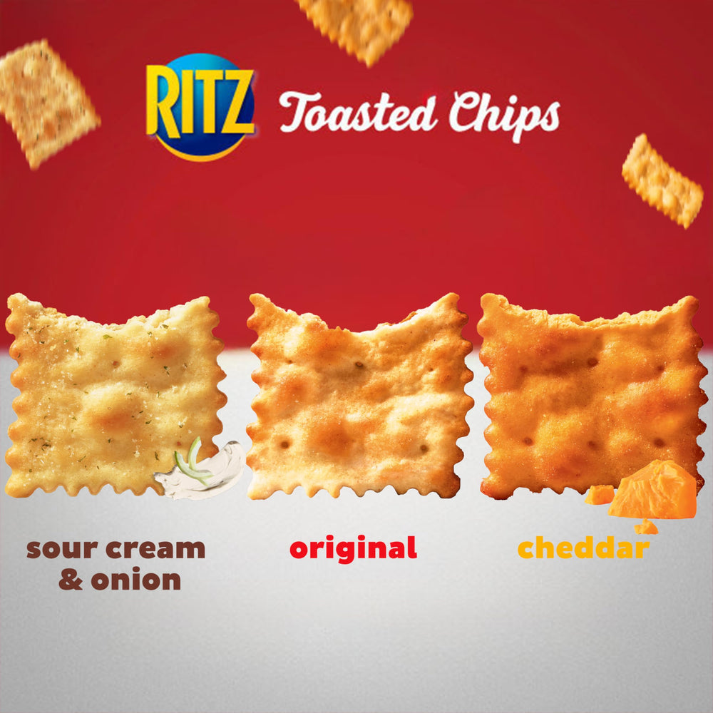 RITZ Toasted Chips Original bag, classic flavor for quick bites.