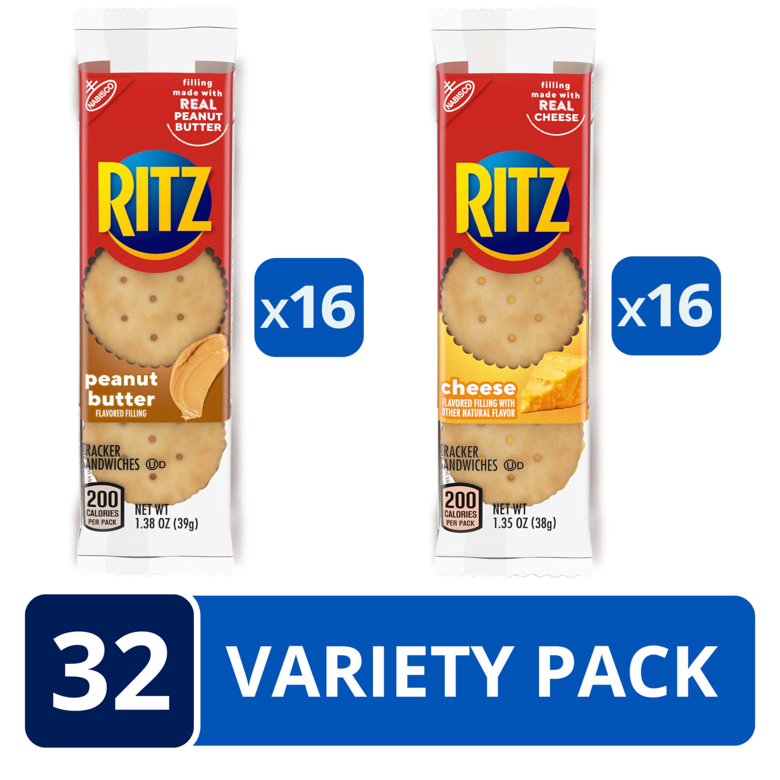 RITZ Variety Pack 32 snack packs, convenient portion control for families and classrooms.