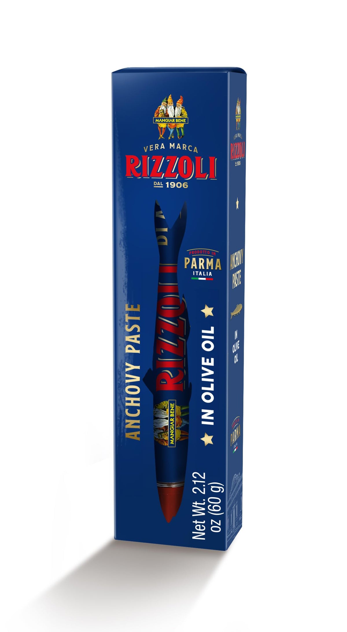 Rizzoli Mangiar Bene anchovy paste tube ready to elevate bruschetta with rich aroma.