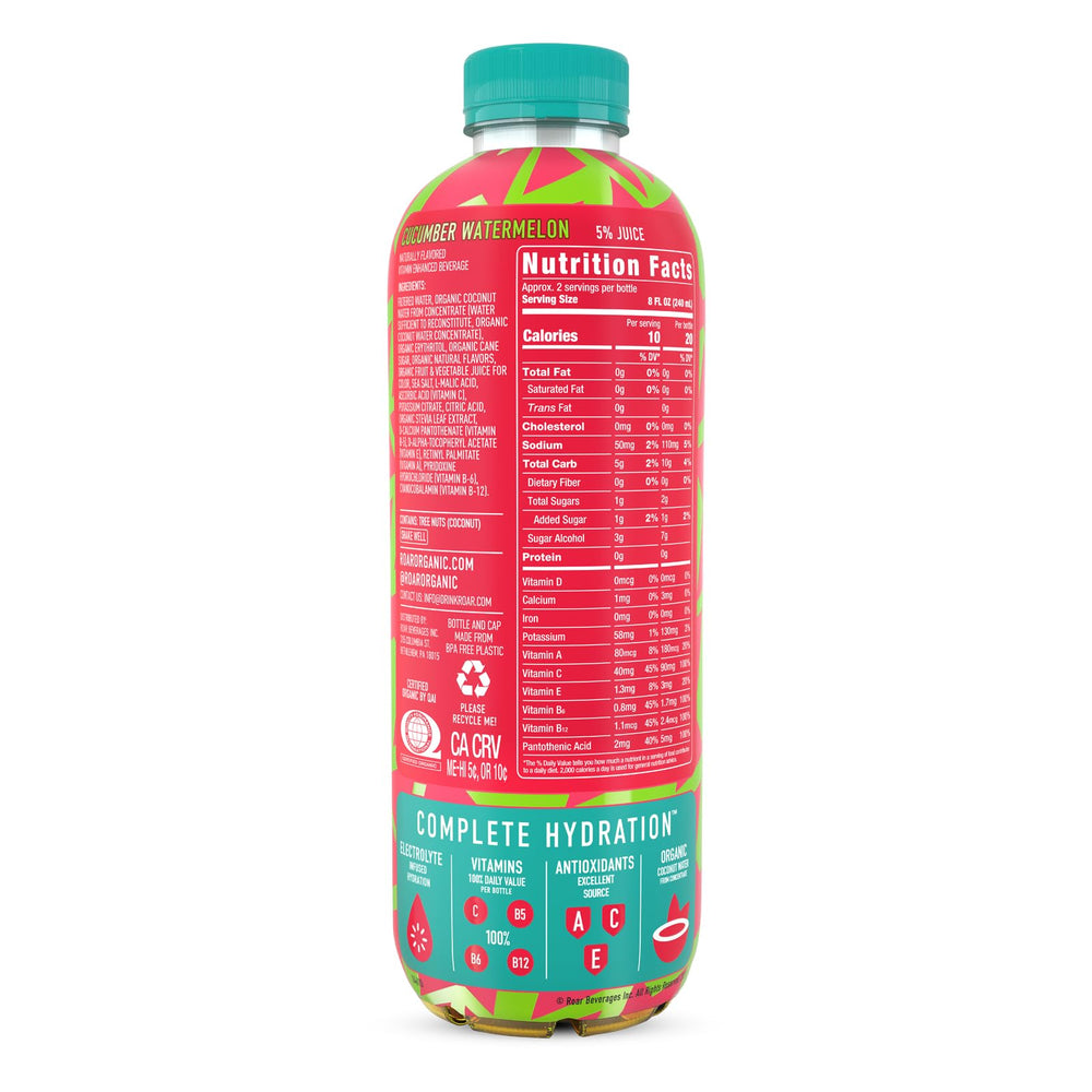 ROAR Complete Hydration glass beside bottle, ready-to-drink hydration choice.