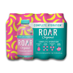 ROAR Organic Complete Hydration strawberry-banana bottle front for quick electrolyte replenishment