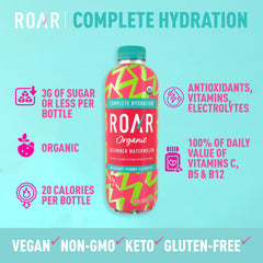 ROAR Organic Electrolyte Infusions cucumber watermelon label showing USDA Organic certification
