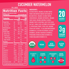 ROAR Organic Electrolyte Infusions cucumber watermelon pack graphic highlighting low calories
