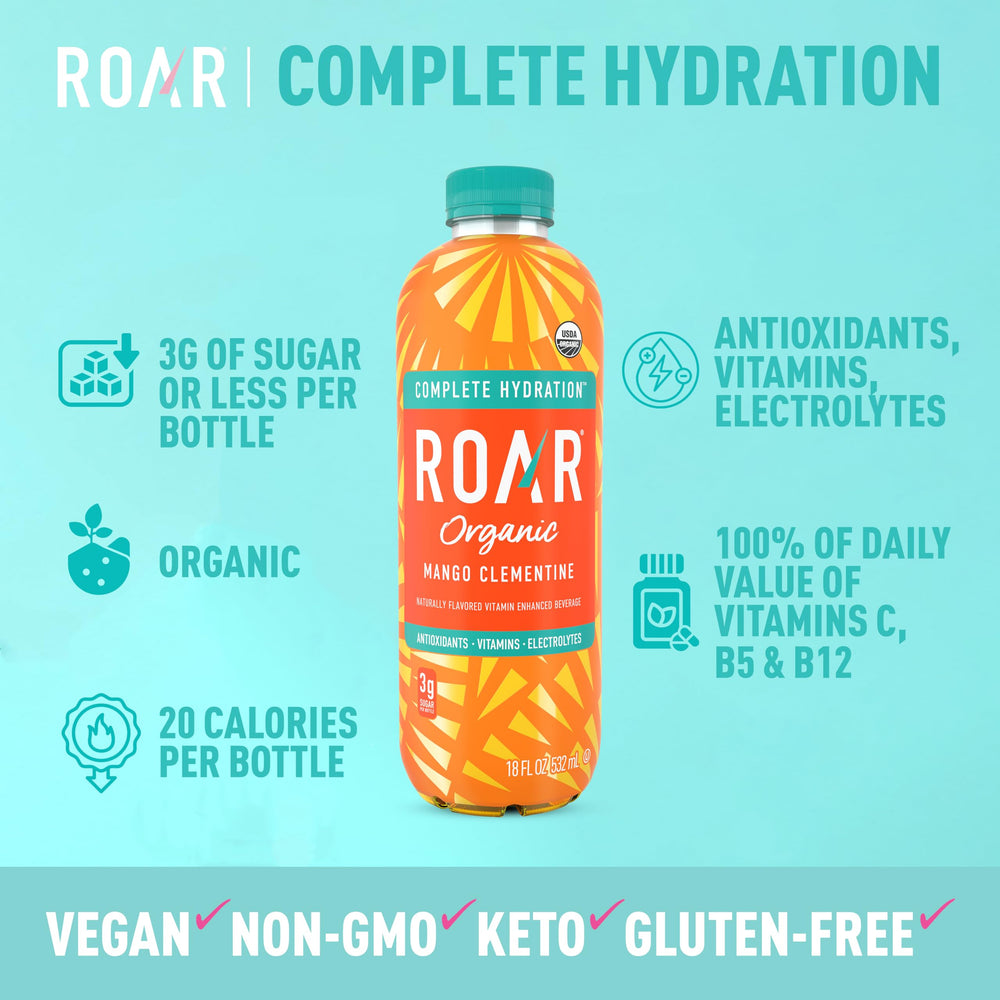 ROAR Organic Mango Clementine ingredients highlight coconut water hydration.