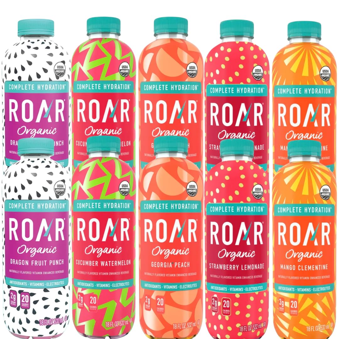 ROAR Organic Variety Pack, ten 18oz bottles, ideal for everyday hydration and events