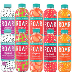 ROAR Organic Variety Pack, ten 18oz bottles, ideal for everyday hydration and events