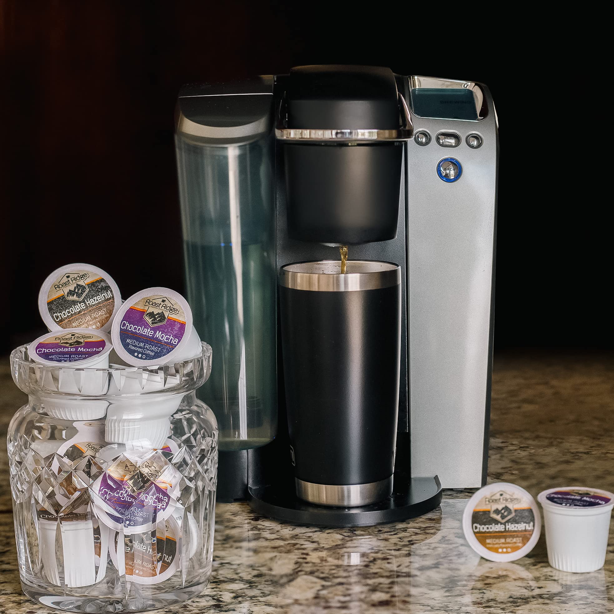 Brewing Roast Ridge pods yields a flavorful morning cup.