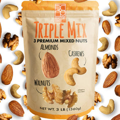 Roastery Coast daily nuts mix pack closeup showing almonds, cashews, walnuts for a wholesome snack.