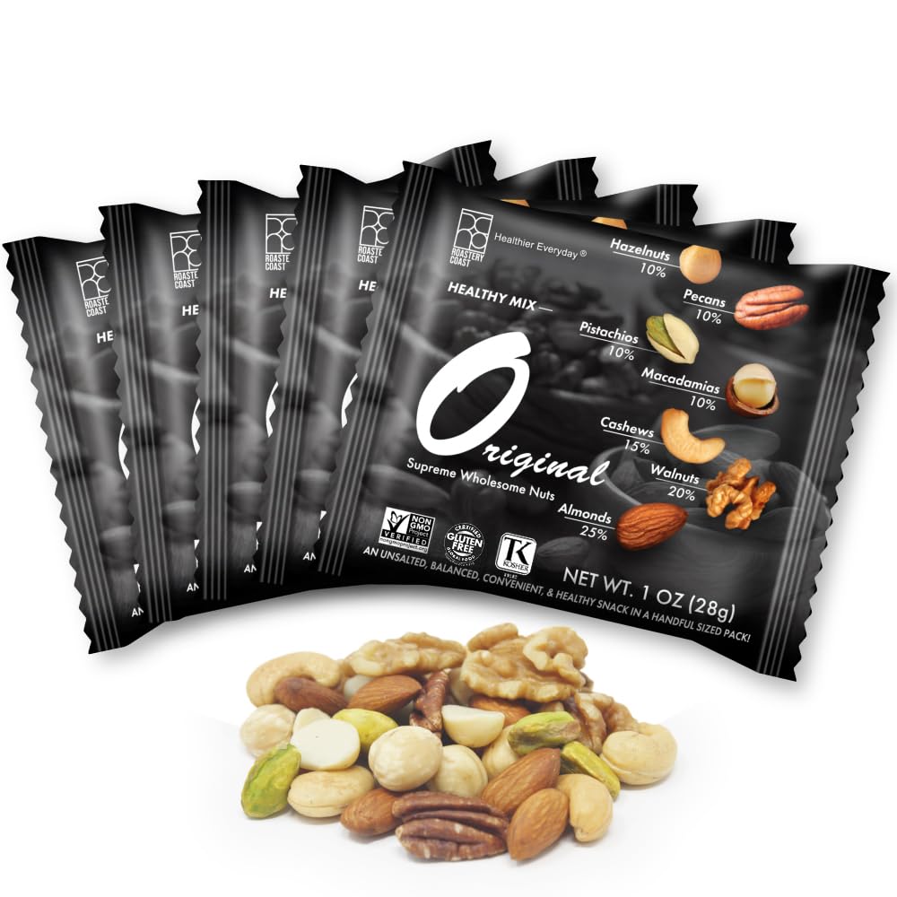 Roastery Coast Daily Nuts Original pack closeup for on-the-go unsalted snacking