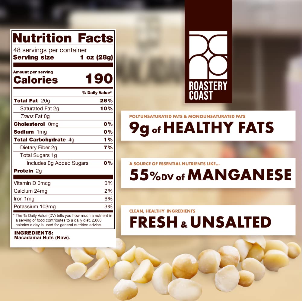 Roastery Coast Daily Nuts macadamia unsalted, ideal for on-the-go snacking.