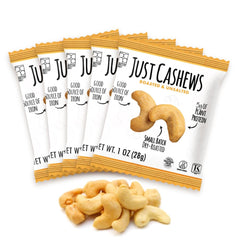 Roastery Coast Just Cashews unsalted 1oz pouch, convenient on the go snack.
