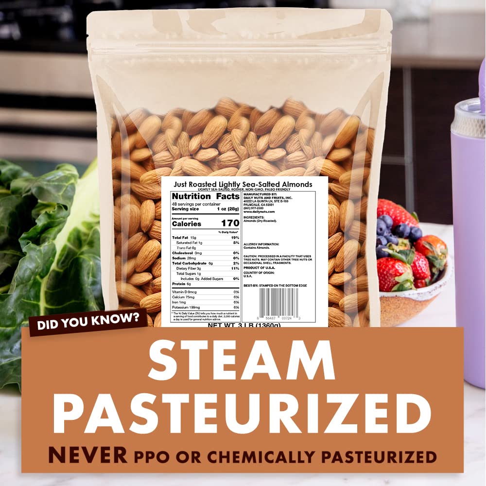 Roastery Coast steam pasteurized almonds – clean-label safety.