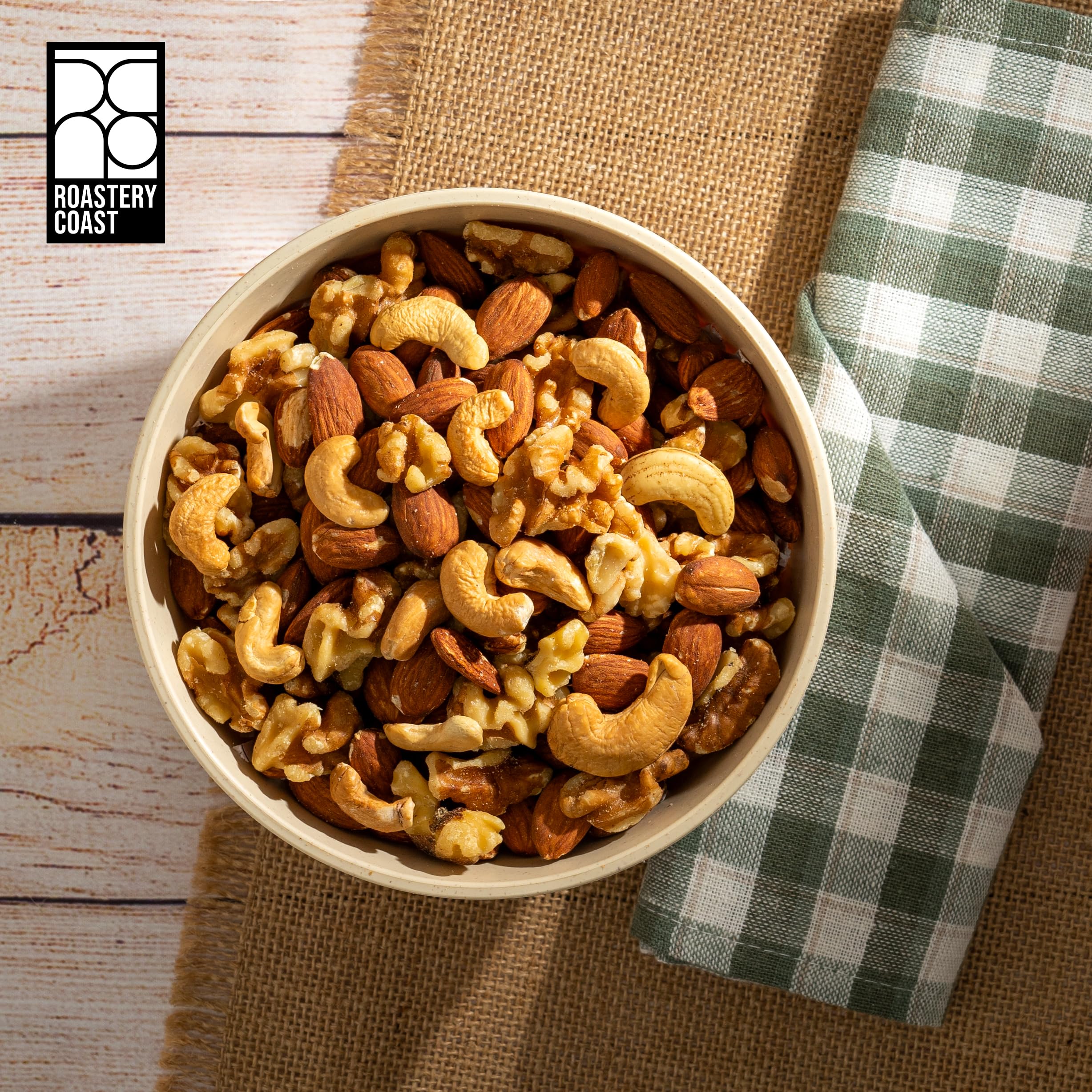 Roastery Coast unsalted nut mix perfect for customized seasoning at home.