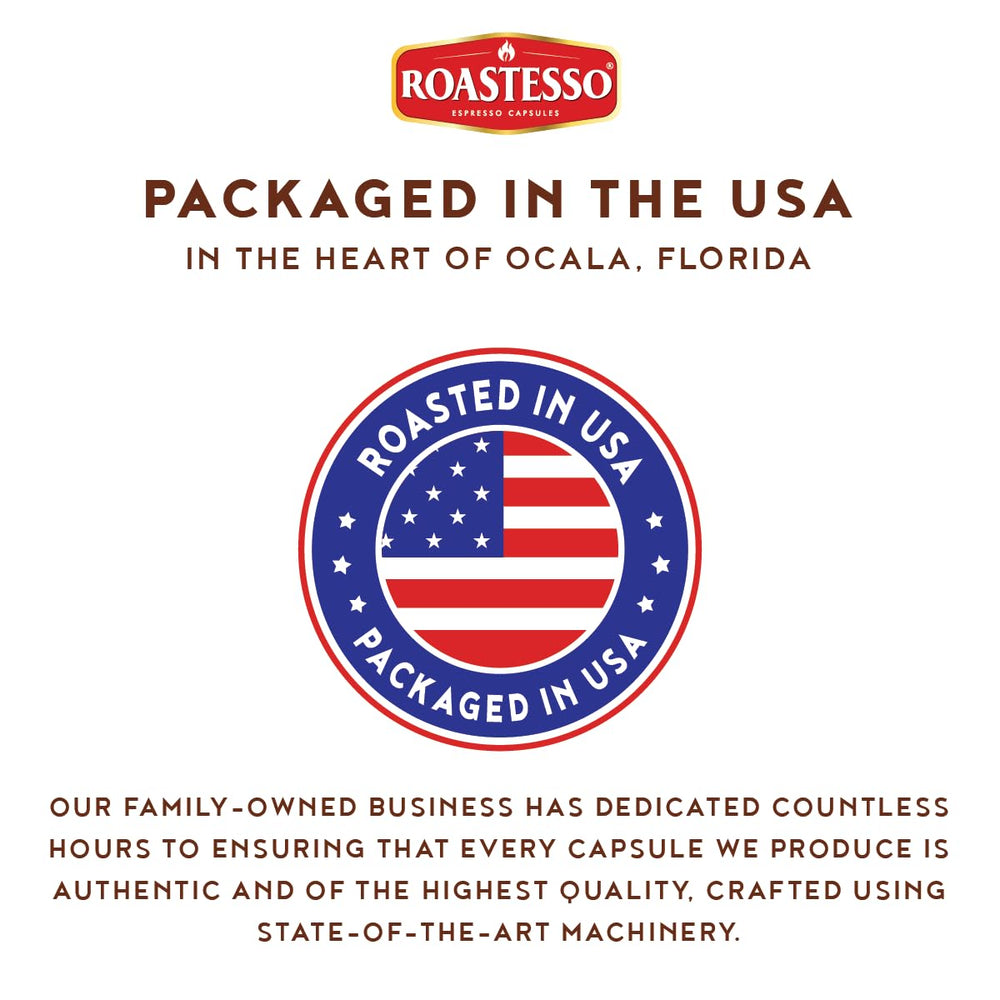 Roastesso aluminum capsules are recyclable and designed for freshness and machine compatibility.
