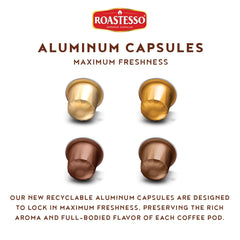 Roastesso Caramel capsules offer rich sweetness with bold body for café-style drinks at home.
