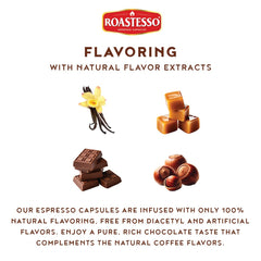 Roastesso Chocolate capsules deliver velvety finish with aromatic cocoa notes.