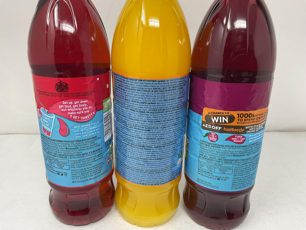 Robinsons No Added Sugar Fruit Squash UK-import label highlighting origin