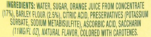 Robinson's Orange Barley Water ingredients panel showing barley and citrus blend