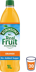 Robinsons Orange Squash bottle label close-up highlights real fruit origin