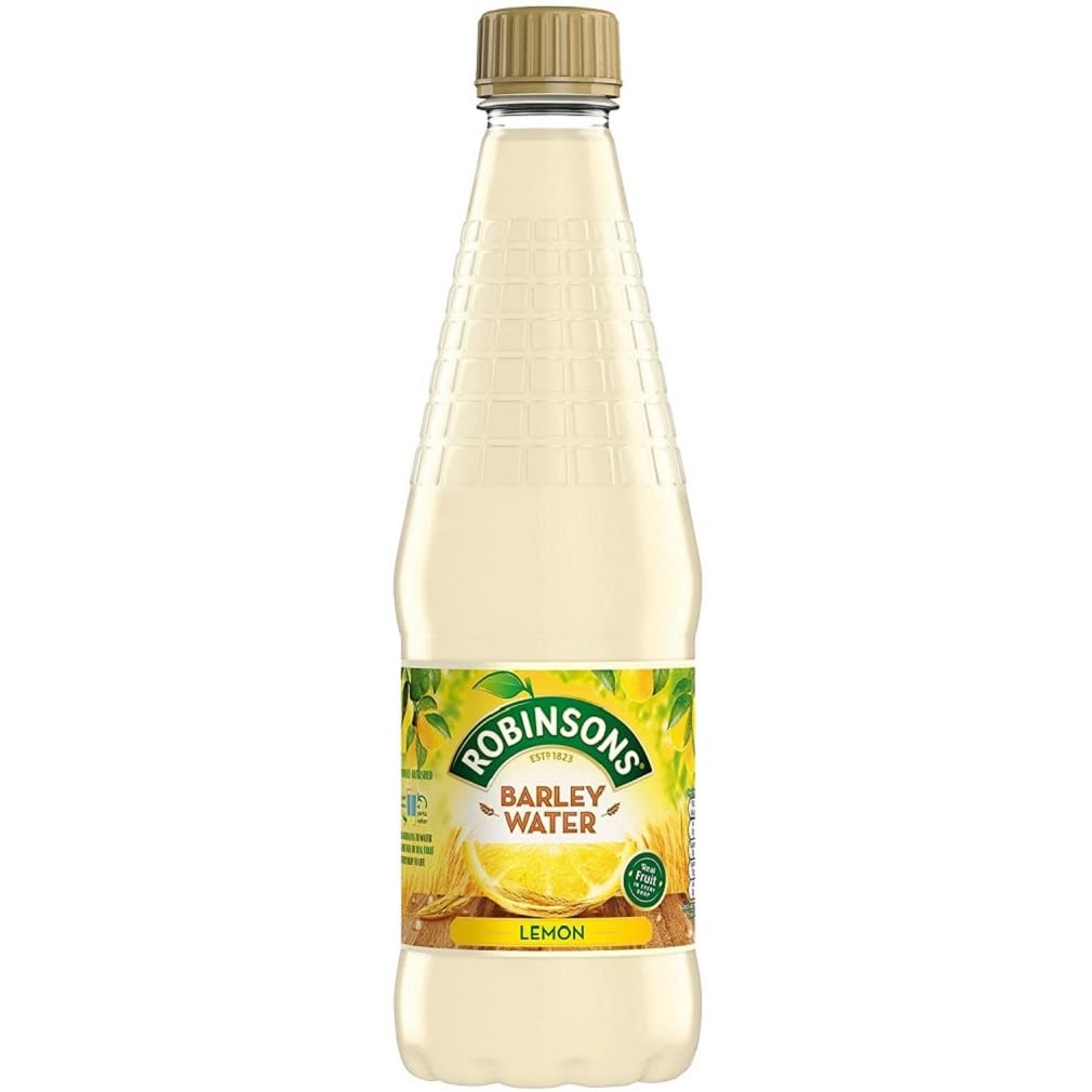 Robinsons Water Lemon Barley bottle front view showing refreshing citrus flavor.