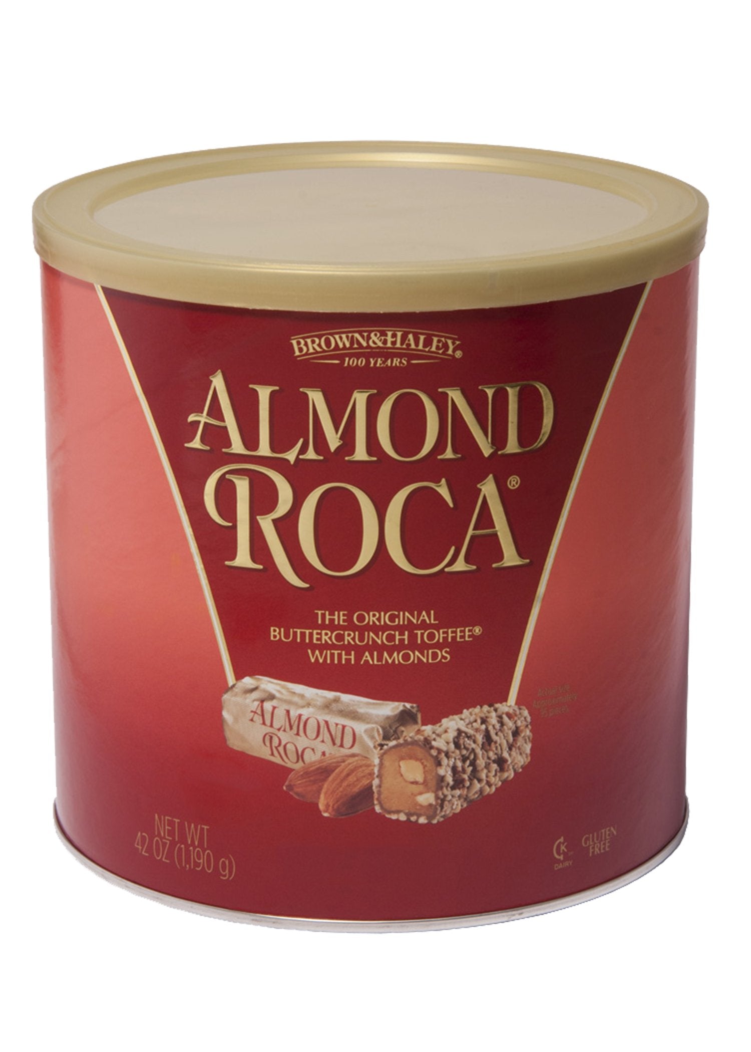 Roca Buttercrunch canister in a holiday gift basket setup.