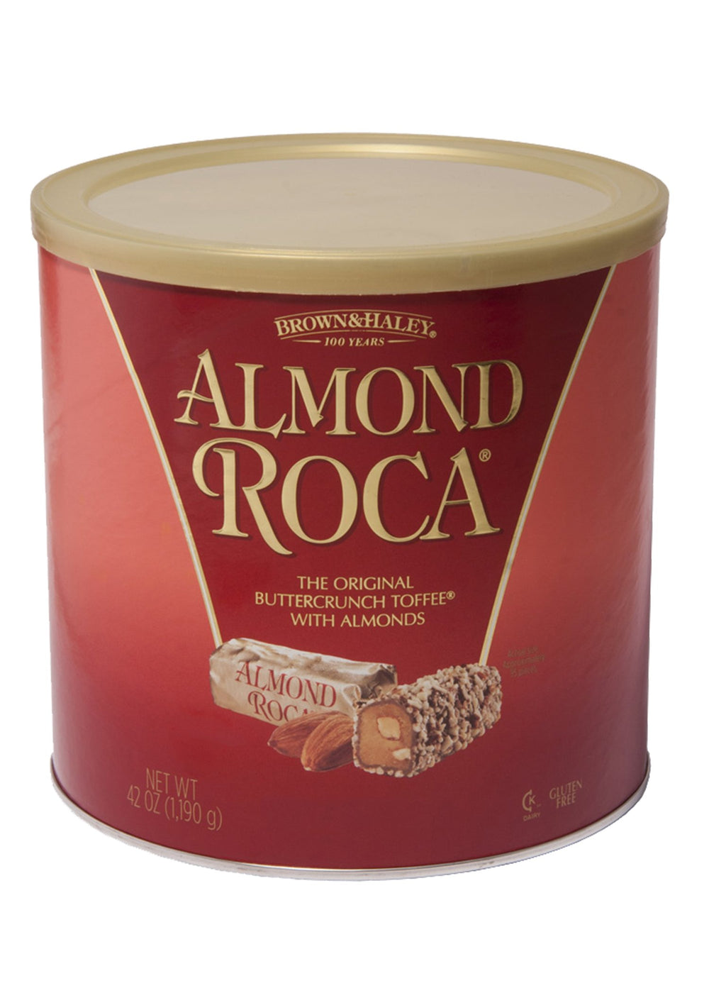 Roca Buttercrunch canister in a holiday gift basket setup.