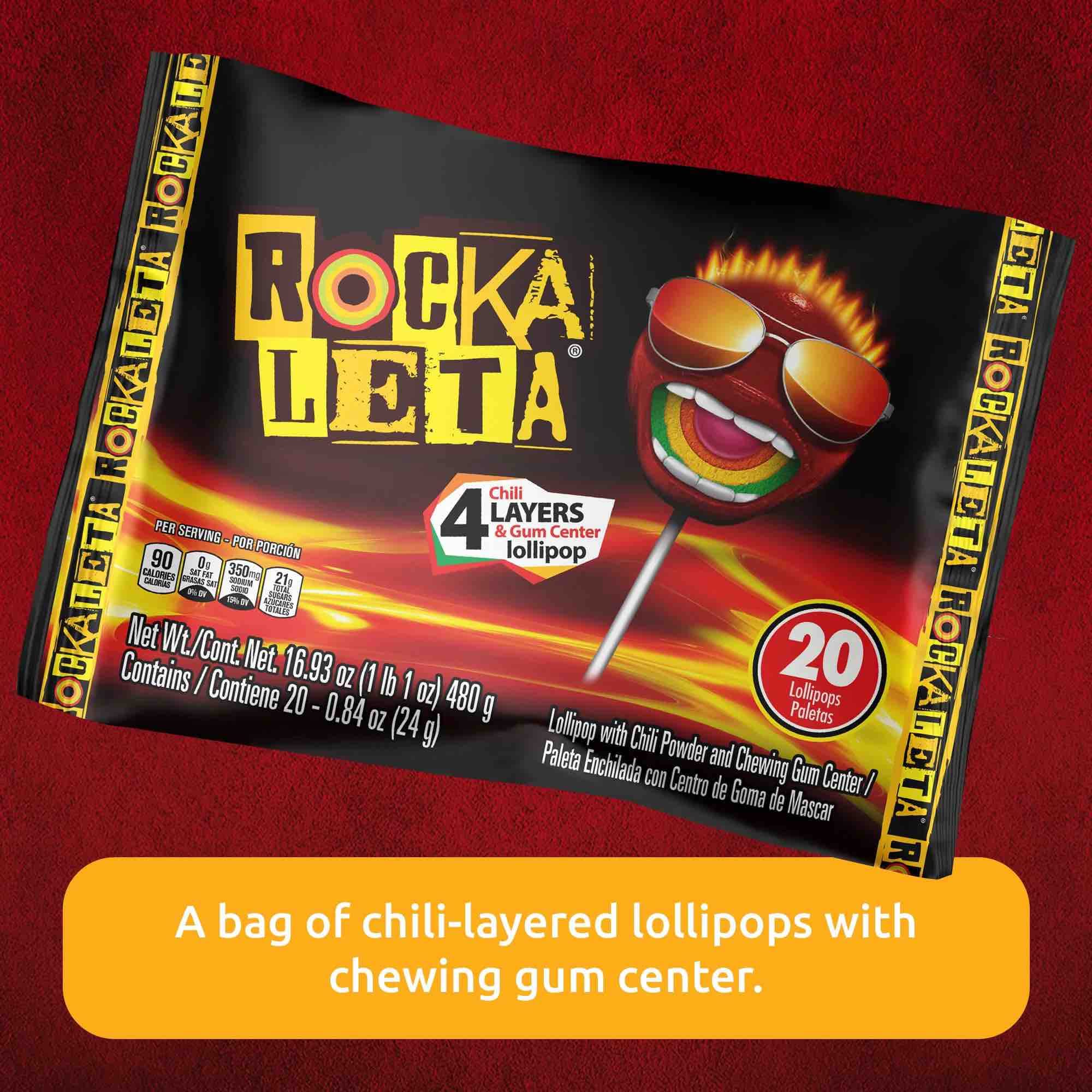 Rockaleta brand label closeup emphasizes authentic, ethnic-inspired candy