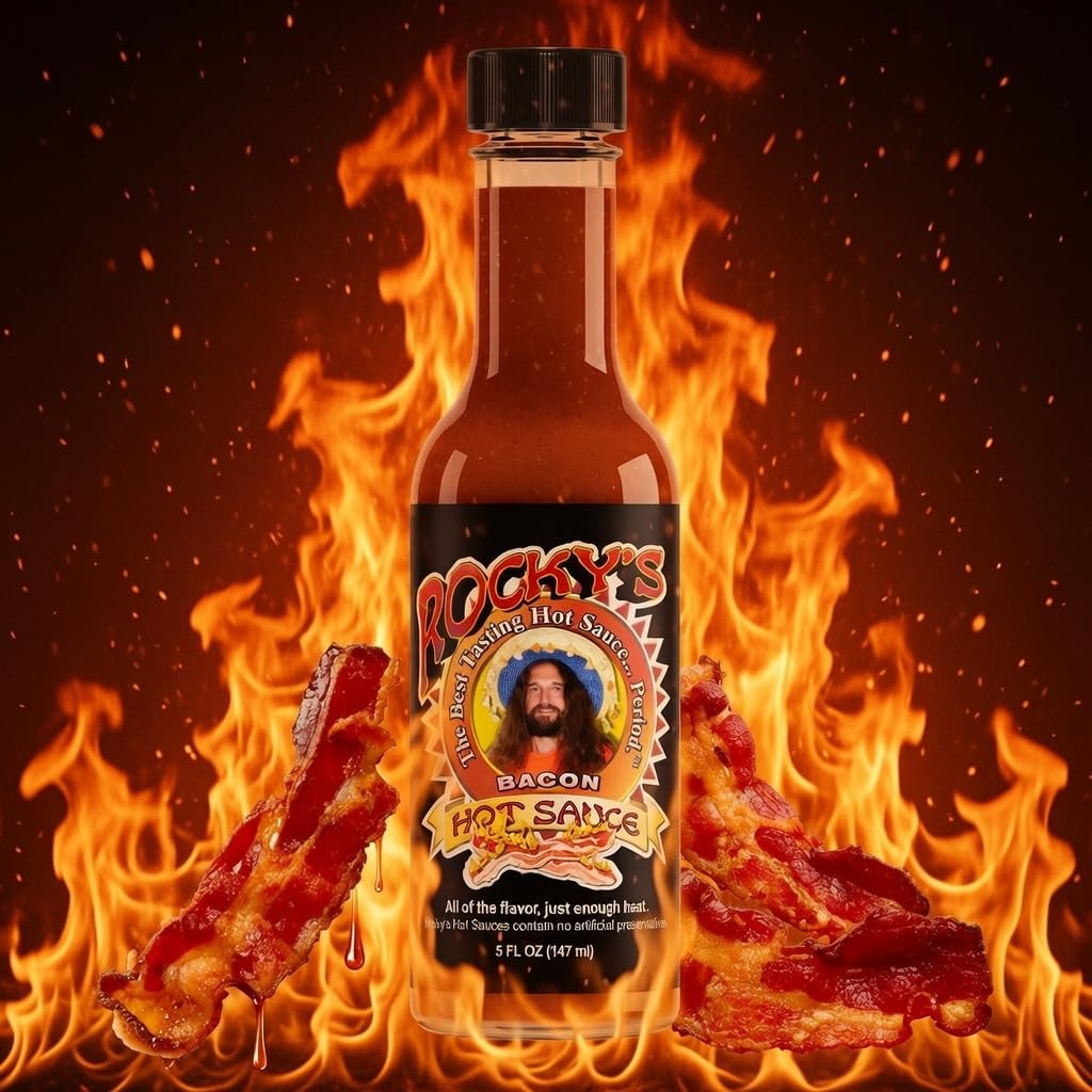 Rocky’s Bacon Hot Sauce gift-box presentation suits gifting occasions.