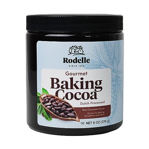 Rodelle Baking Cocoa packaging close-up emphasizes organic sourcing and high cocoa fat