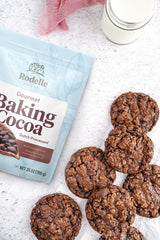 Rodelle cocoa powder ready for baking brownies with deep color and flavor