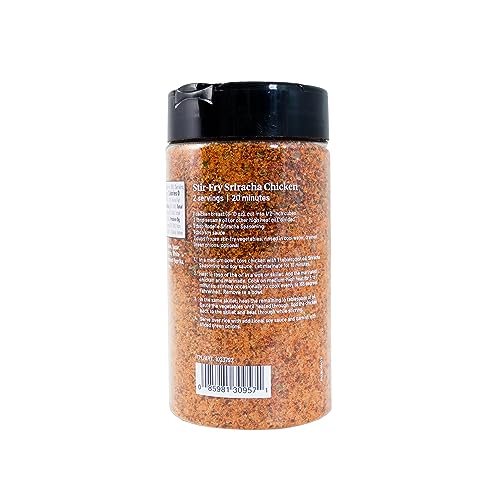 Rodelle Sriracha Seasoning shaker dispensing heat on meats.
