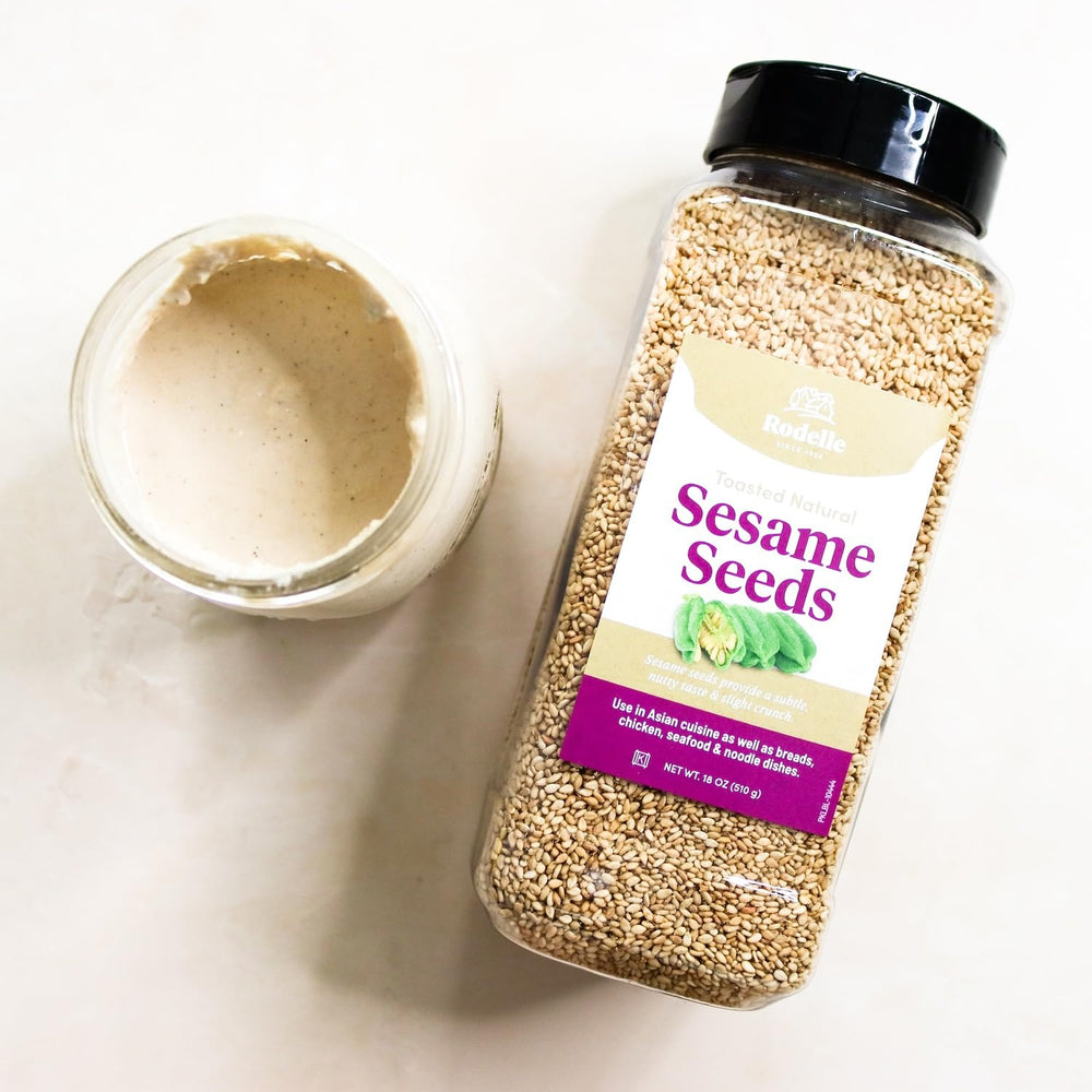 Rodelle Toasted Sesame Seeds in a recipe bowl adding texture