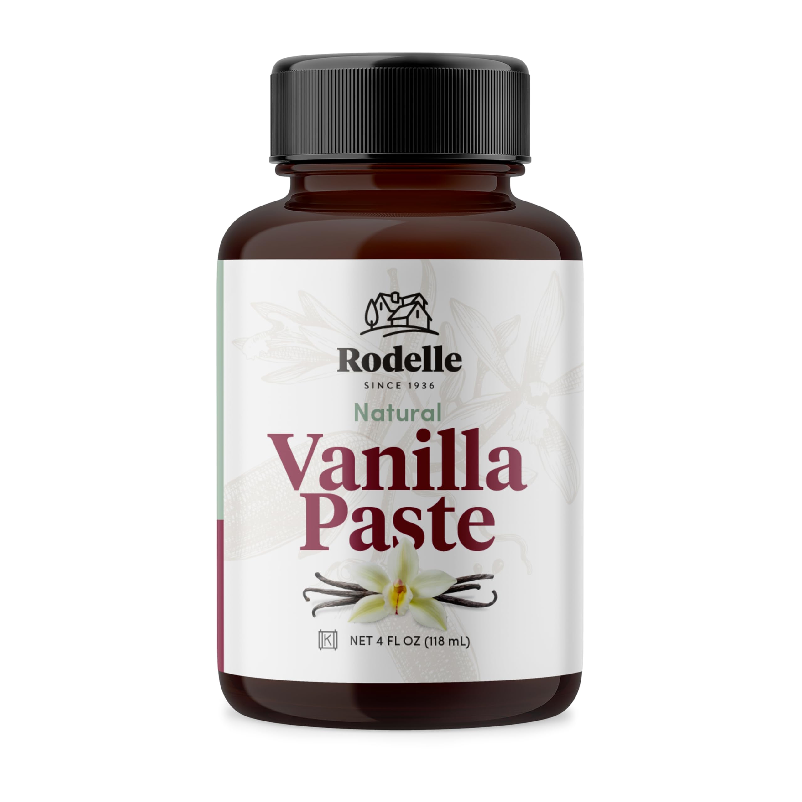 Rodelle Vanilla Paste bottle close-up for rich aroma in desserts