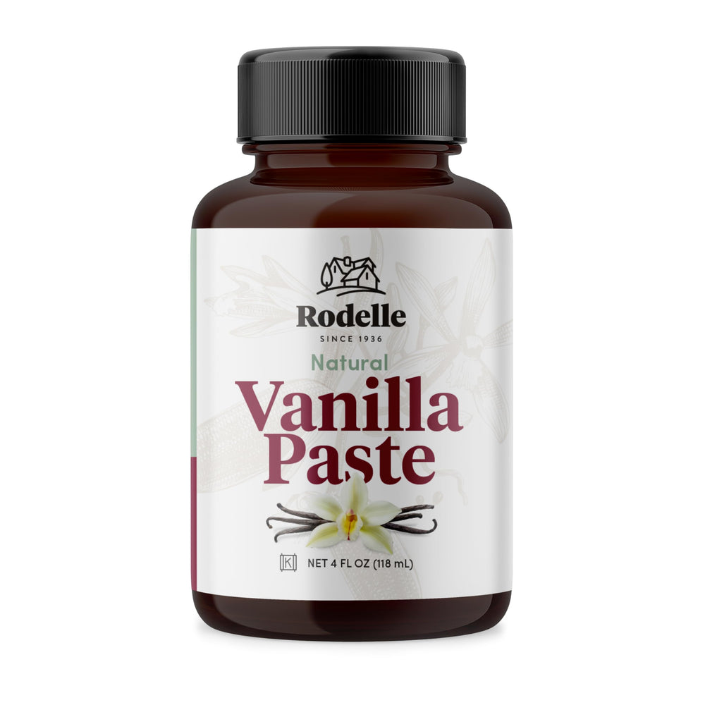 Rodelle Vanilla Paste bottle close-up for rich aroma in desserts