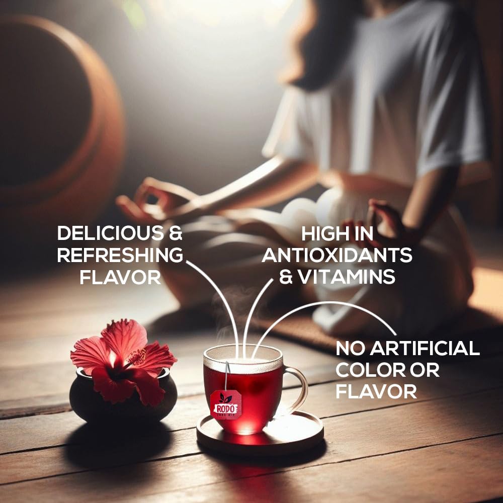 RodoZobo hibiscus tea bags golden infusion highlights bold tart flavor.