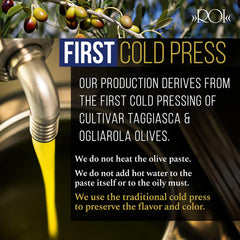 ROI Taggiasca EVOO traditional granite mill processing preserves fresh aroma.