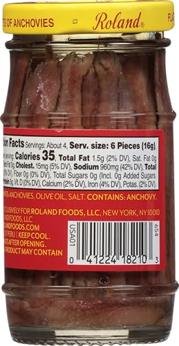 Roland anchovies label close-up showing ingredients and Peru origin