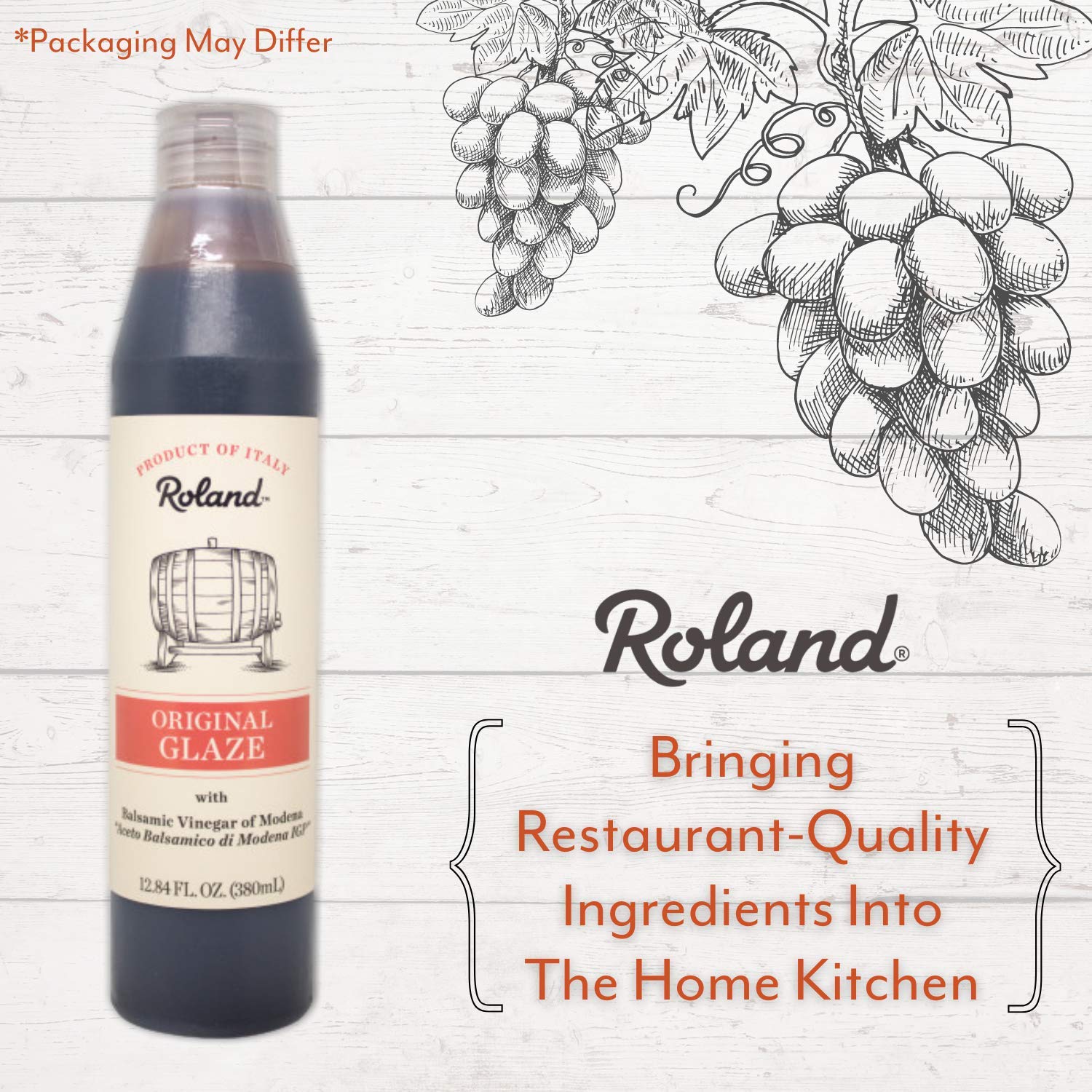 Roland Foods Balsamic Glaze Modena plate design elevates presentation.