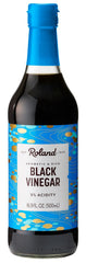 Roland Foods Black Vinegar bottle on shelf, mildly acidic for dressings and marinades.